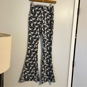 Yin Yang Print Flare Elastic High Waist Rise Rave Pants